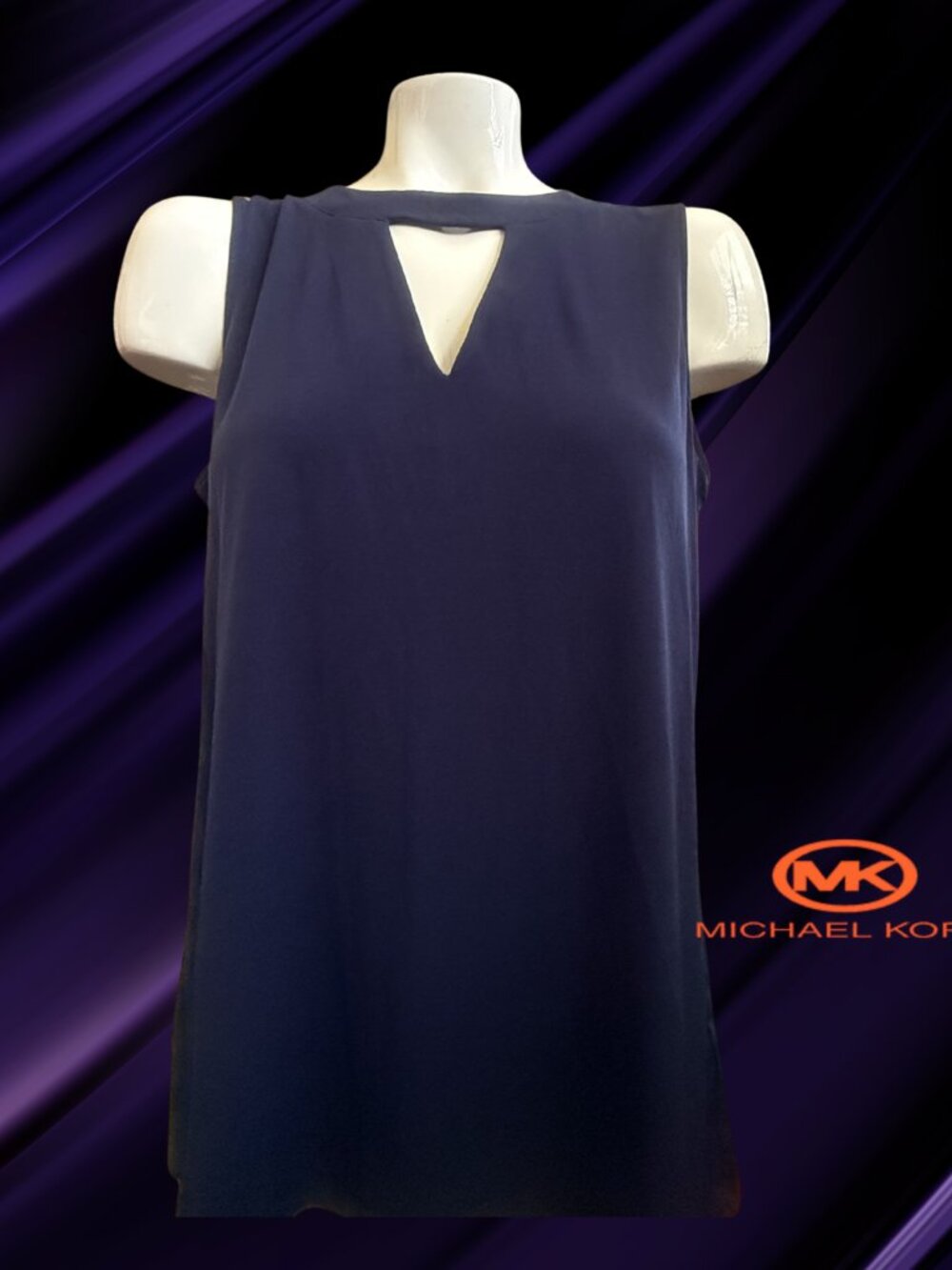Michael Kors Navy Sleeveless Keyhole Top Size Large Preowned Minimalist Blouse